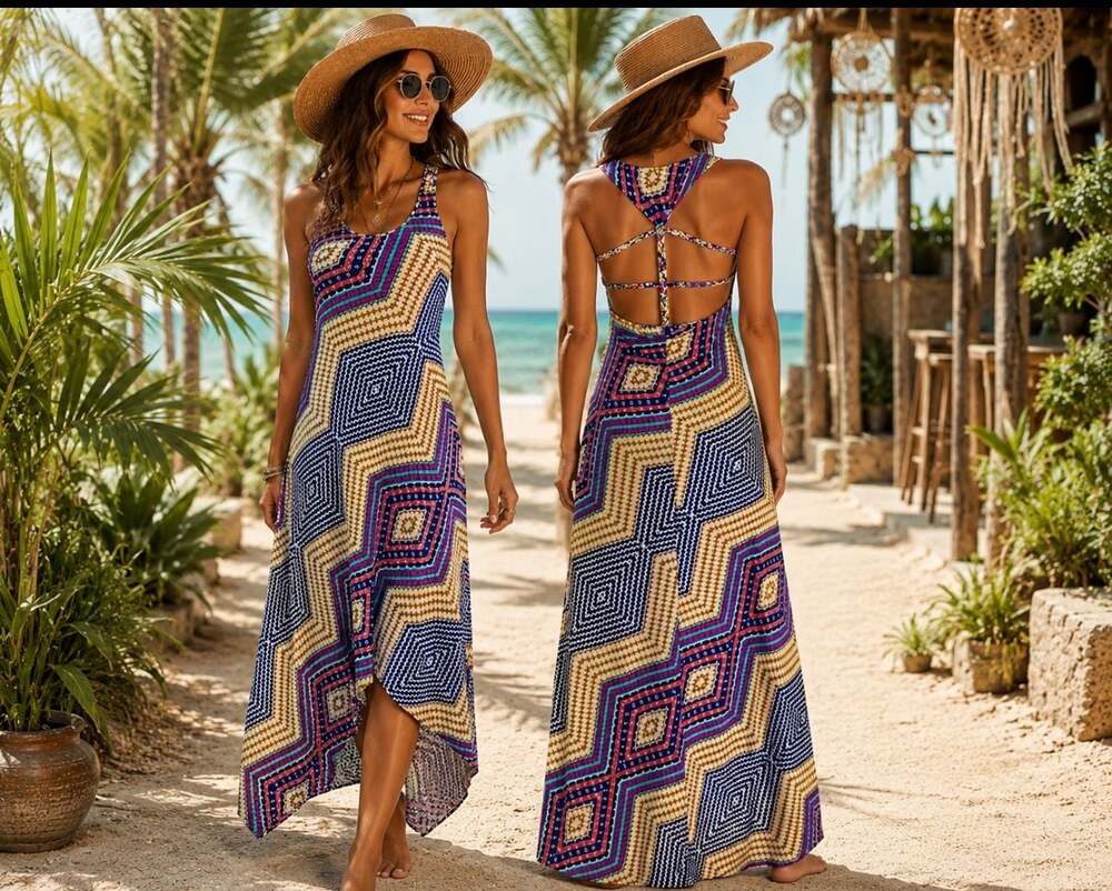 American Rag Geometric Print High-Low Dress Size M Boho Racerback Vacation